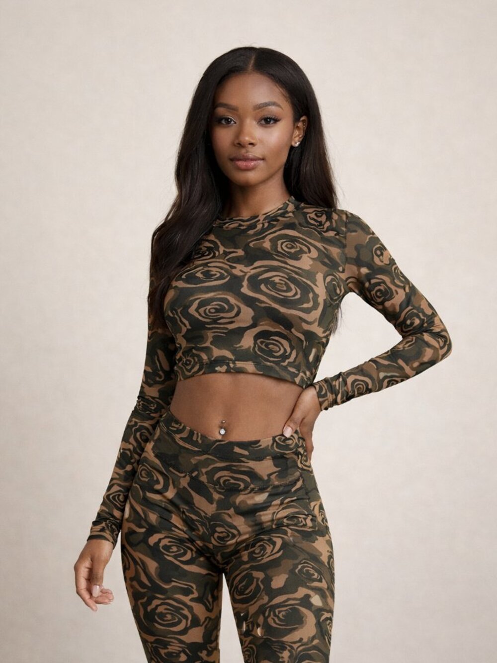 Shein SXY Womens XS Camo Rose Crop Top & Leggings NWT